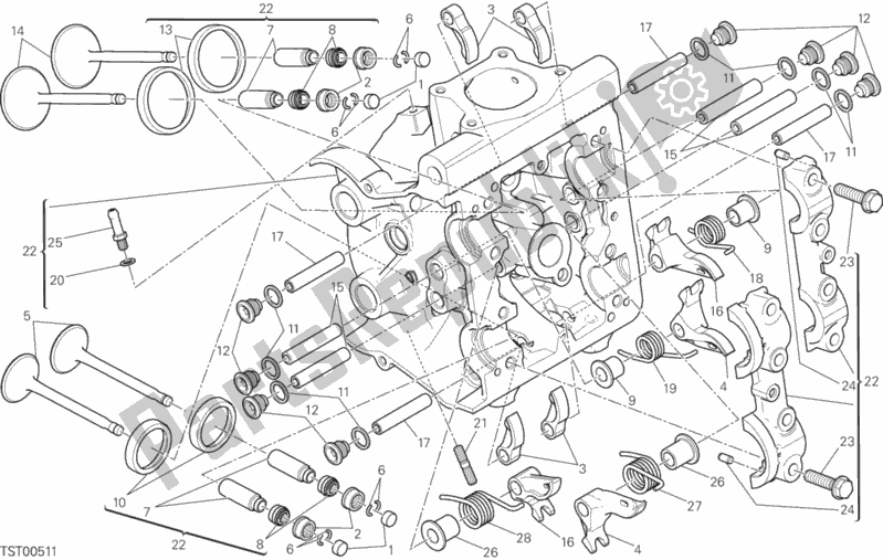 All parts for the Horizontal Head of the Ducati Monster 1200 R USA 2016
